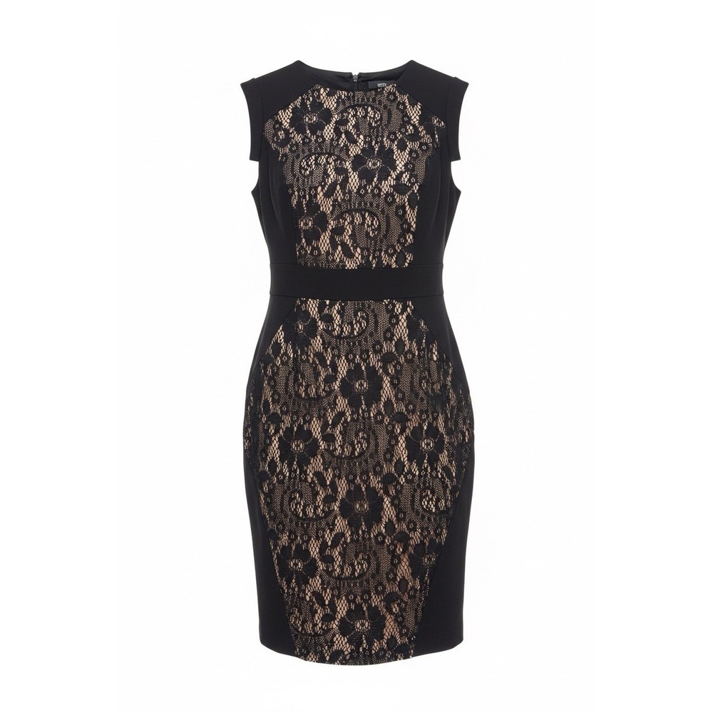 Black Saks Fifth Avenue Lace Sheath Dress Size 2 Black Nude Sleeveless